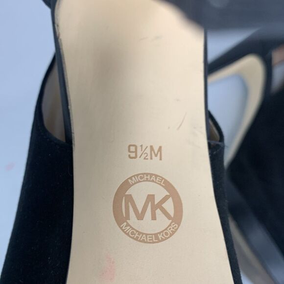 Michael Kors Isabella black suede leather peep toe heeled ankle booties NWOT - Picture 11 of 11